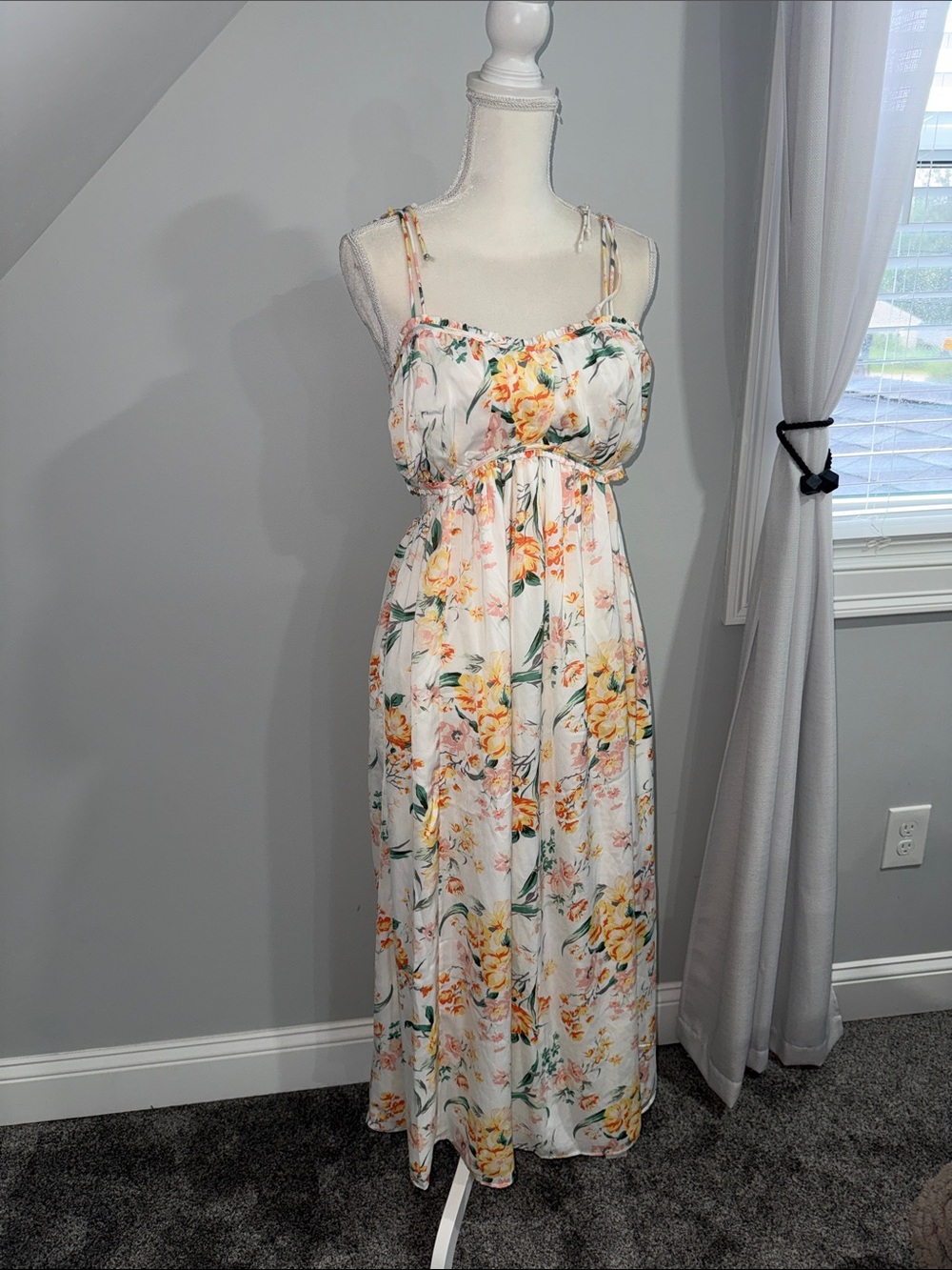 American Eagle Outfitters White Maxi Dress with Yellow Floral Print